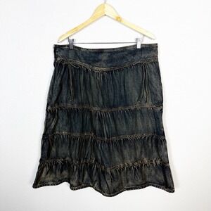 Dolls Kill Delia's Size XXL Womens Y2K Whimsigoth Tiered Denim Midi Skirt